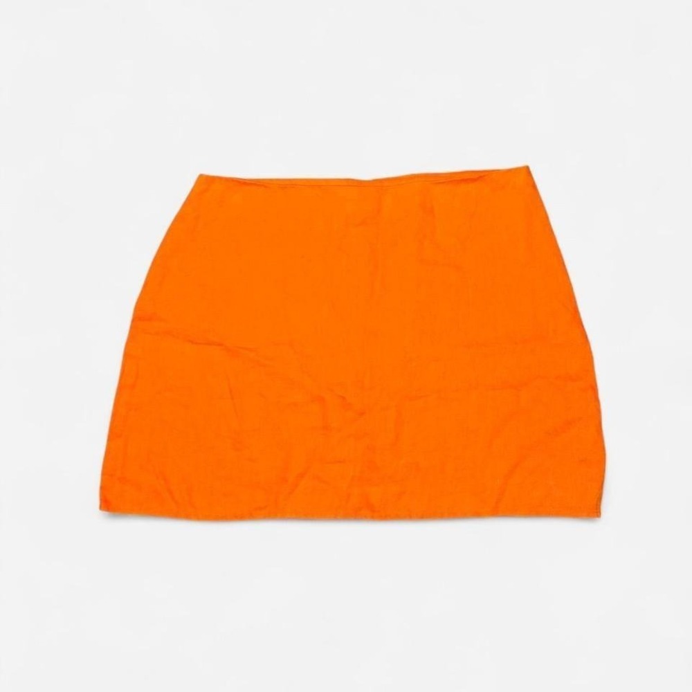 Reformation Orange Linen Mini Skirt High Waisted A-Line Size 10